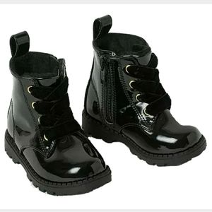 NEW! 1 Pair H&M Child Lace-Up Boots. Black Patent Leather Fur 6.5US/23 (4m-4Y)